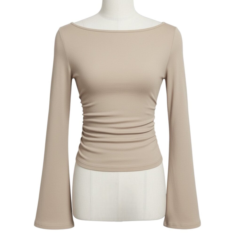 LUXE Y2K Top with Bell Sleeves, Britney Vibes NWT (Beige)